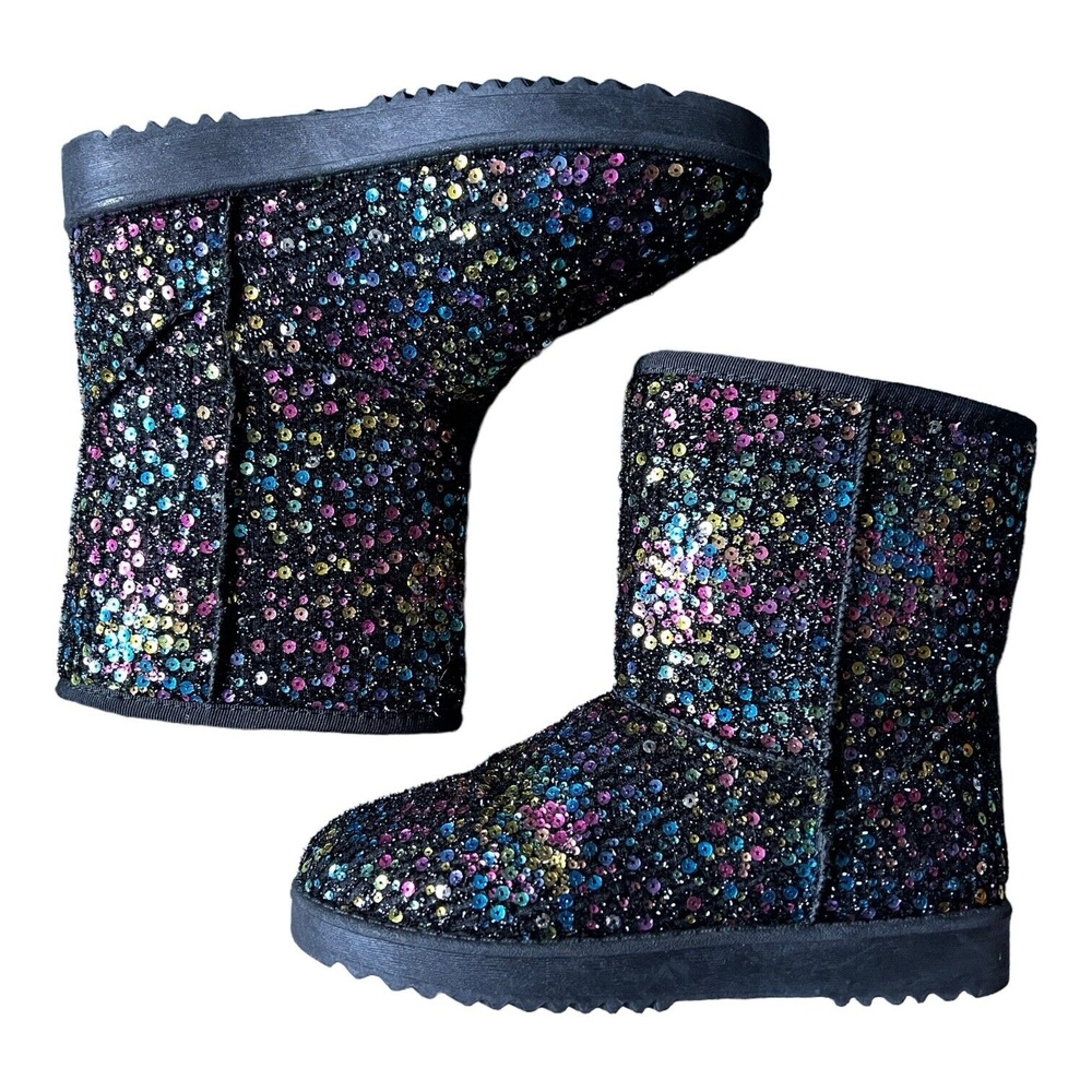 Forever Link Dazzle Me Sequin Booties Size 8 Black Multicolor Snow Boots